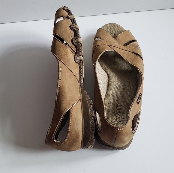 Skechers Y2K Leather Slip On Peep Toe Flats Sz 8 - Picture 7 of 11